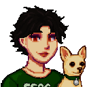 Illustrated avatar of Peyton Bighorse with her dog, Georgie